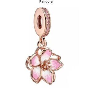 Rose Gold Plated Cherry Blossom Dangle Charm Fits Pandora Charm Bracelets